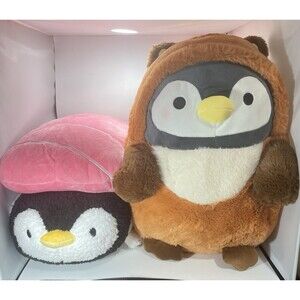 Lot of 2 Takashoji Penguin Round1 Plush Duo Sushi Nigiri & Raccoon Soft Plush